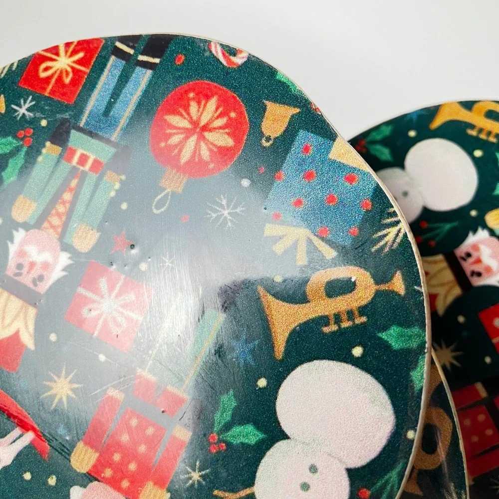 Vintage Drink Coasters Holiday Nutcracker 4in Green Wood Set of‎ 4